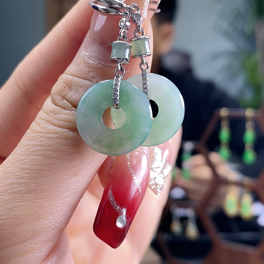 翡翠耳饰银S925镶嵌翡翠