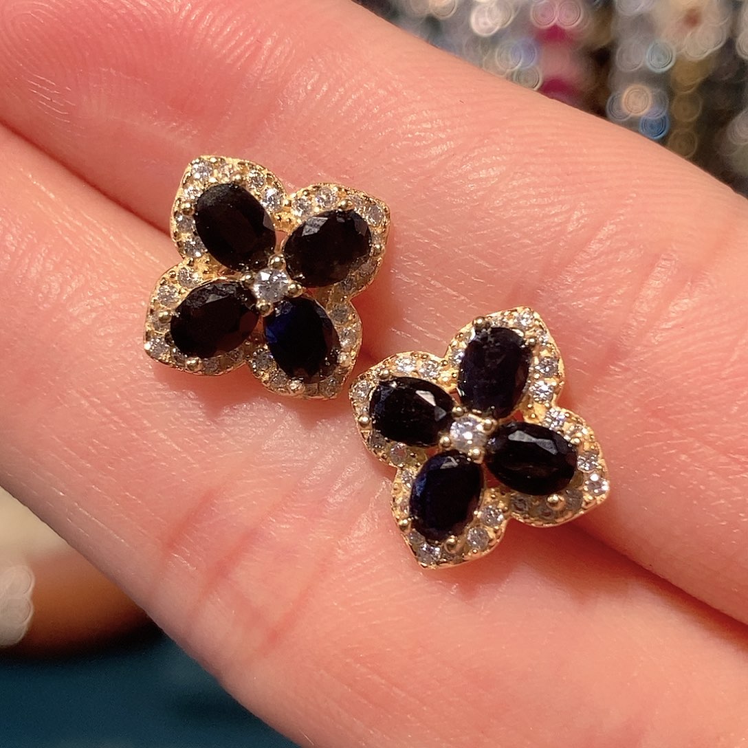 蓝宝石耳饰银S925镶嵌