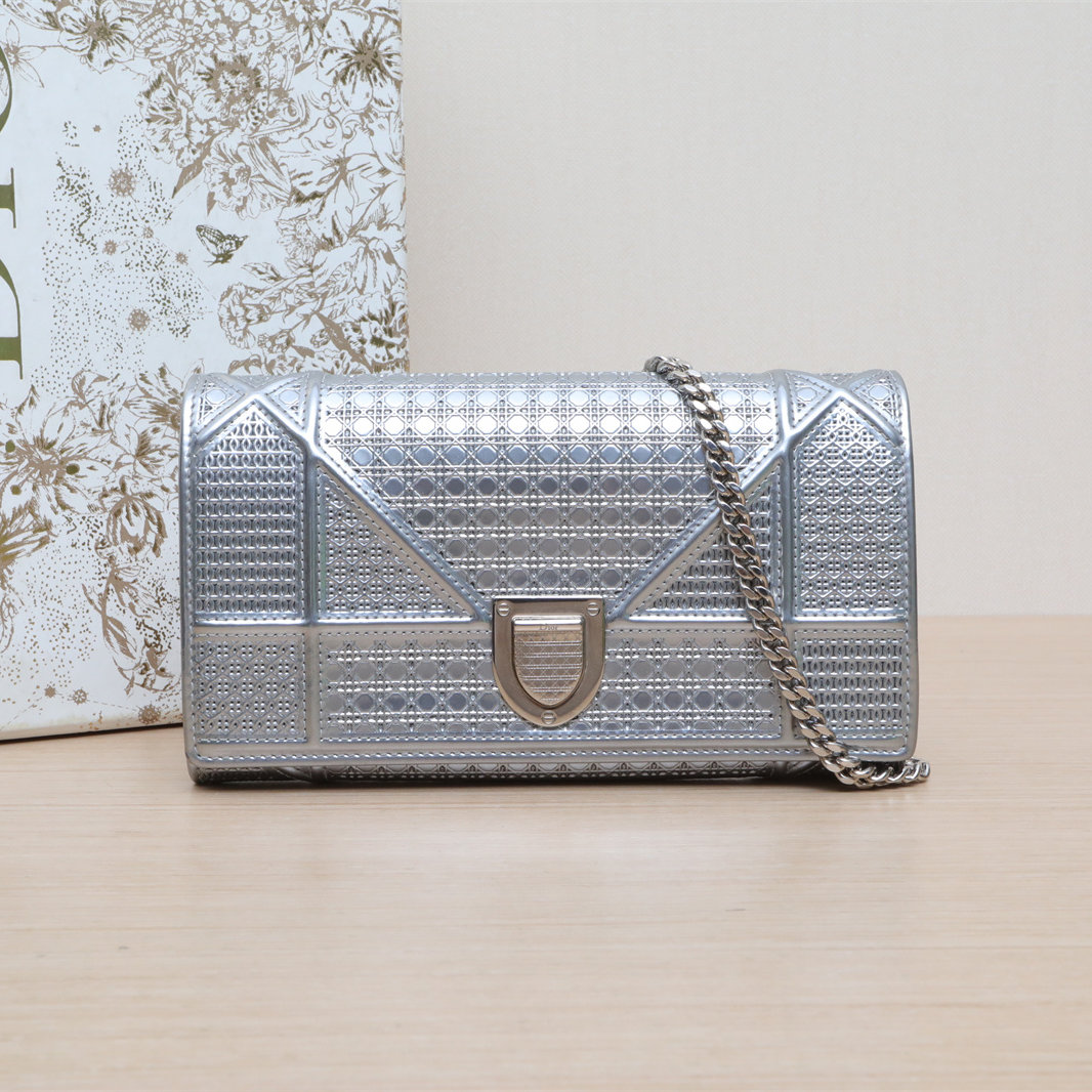 95新 DIOR/迪奥 【双攀】盾牌包 WOC 银色 皮革C 2017 400757