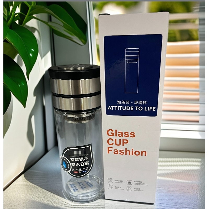 杯子  温旋转茶水分离泡茶双层透明杯