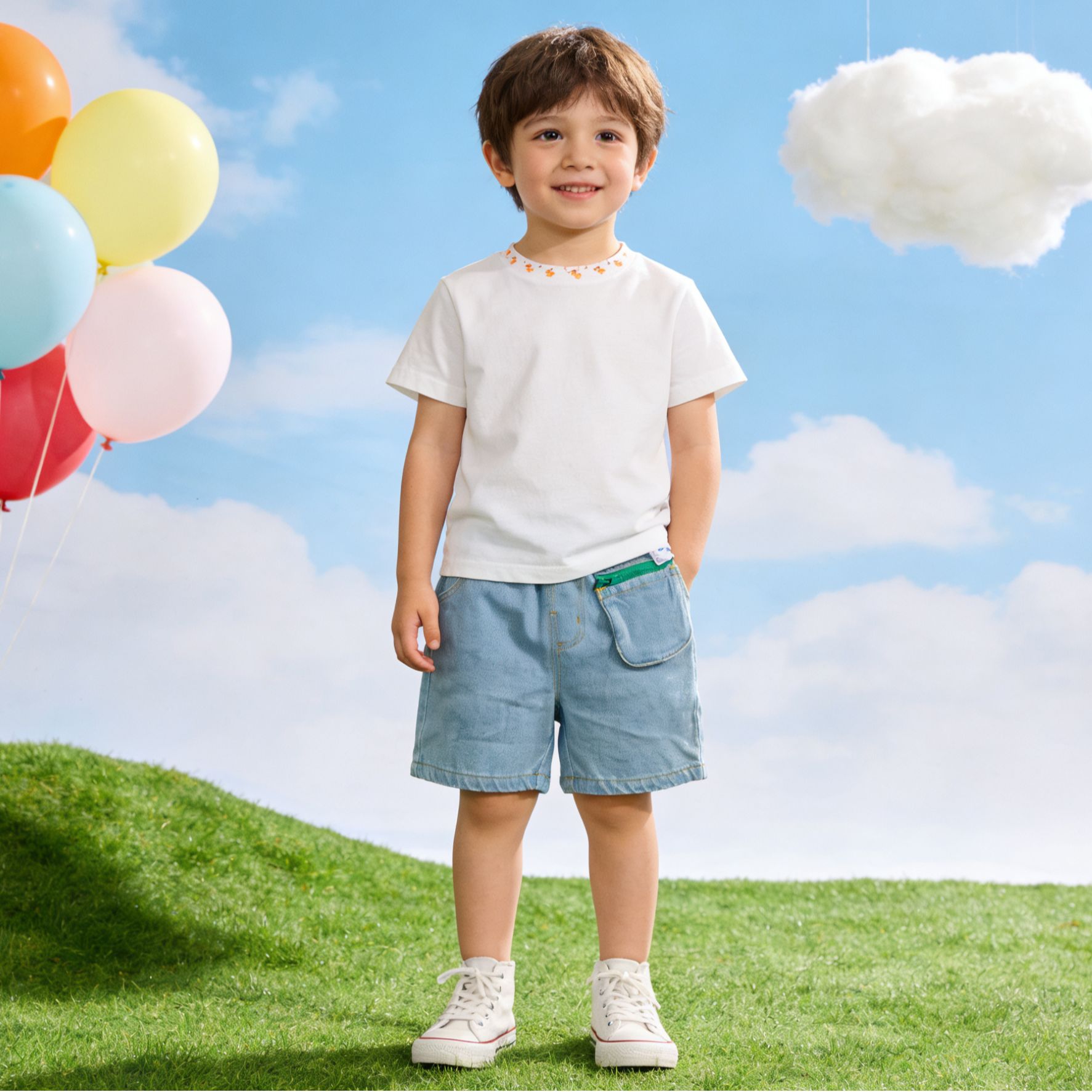 蓝色牛仔口袋短裤