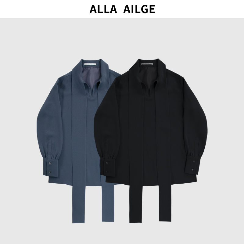 ALLA AILGE「清冷都市」高知感三醋酸飘带长袖女式衬衫