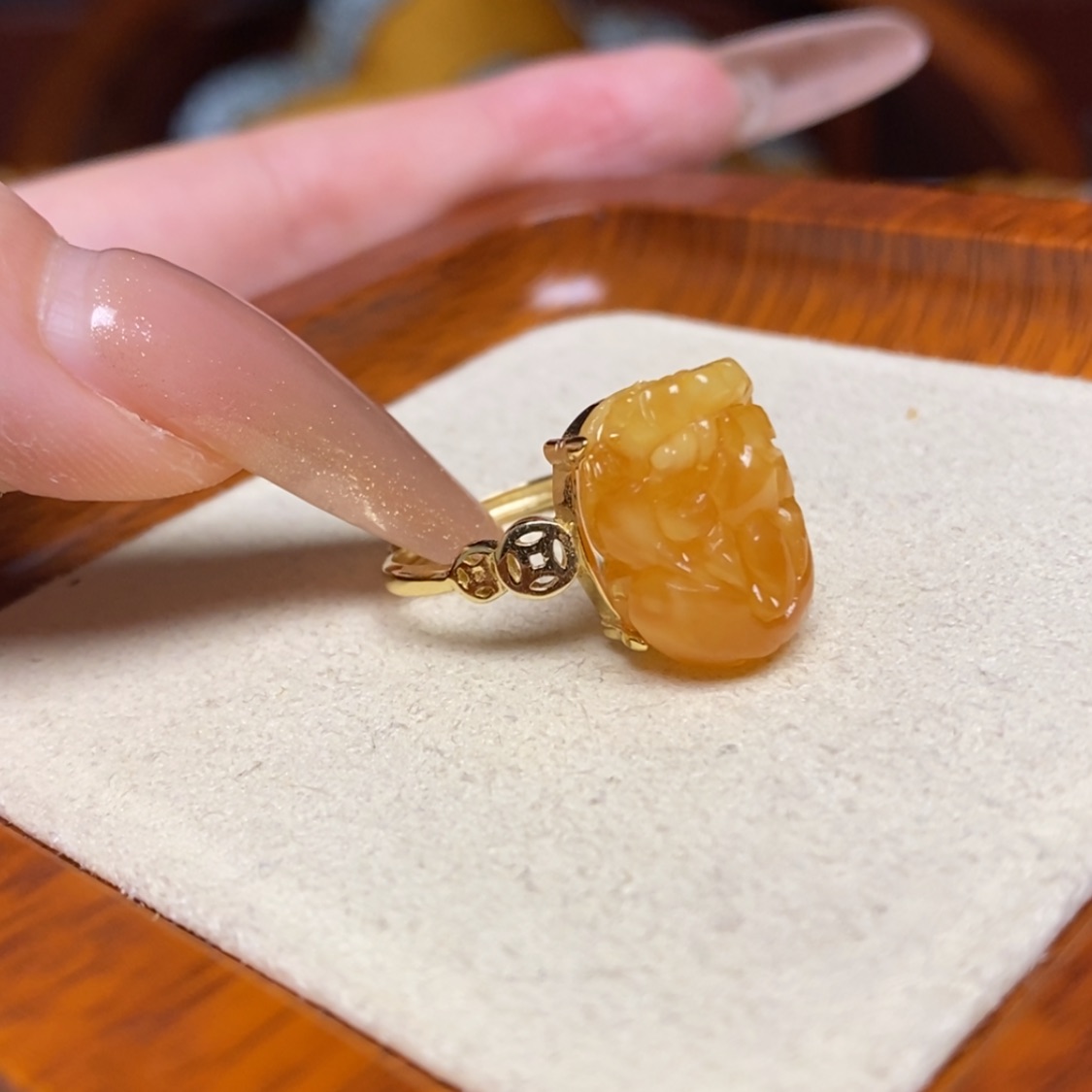 【闪购商品】蜜蜡戒指银S925镀金镶嵌戒指