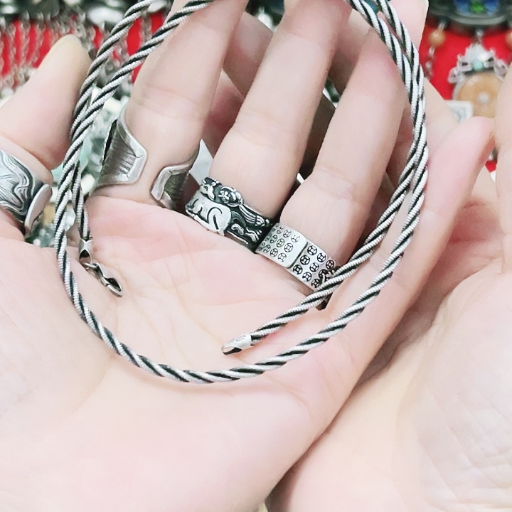 醉***好吊坠925银麻花项圈50cm