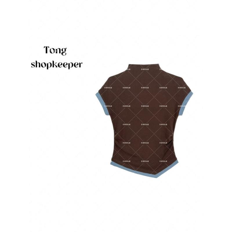 QJ/彤掌柜1682239 早秋25静奢气质风羊毛天丝撞色小高领显瘦上衣