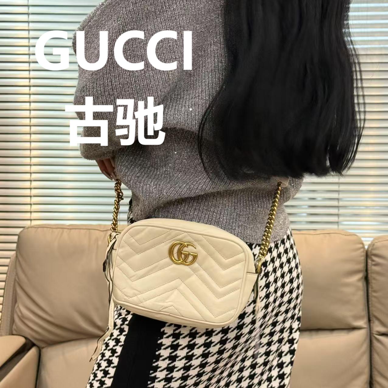 95新 GUCCI/古驰 白色马蒙相机包/53110