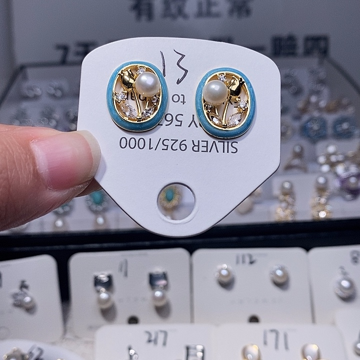 淡水珍珠耳饰银S925镶嵌