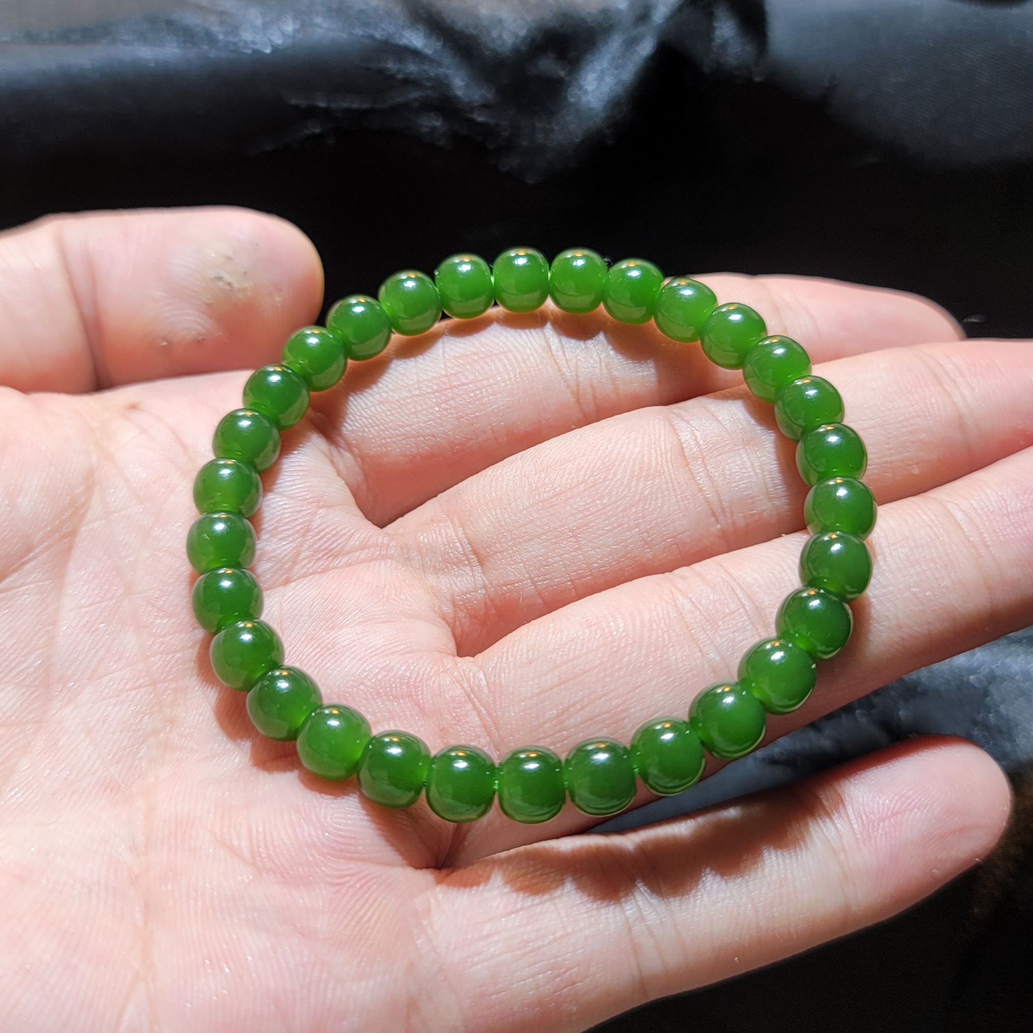 碧玉冰阳绿老型手串6*7mm玉石单手链文玩老型上等和田玉手串