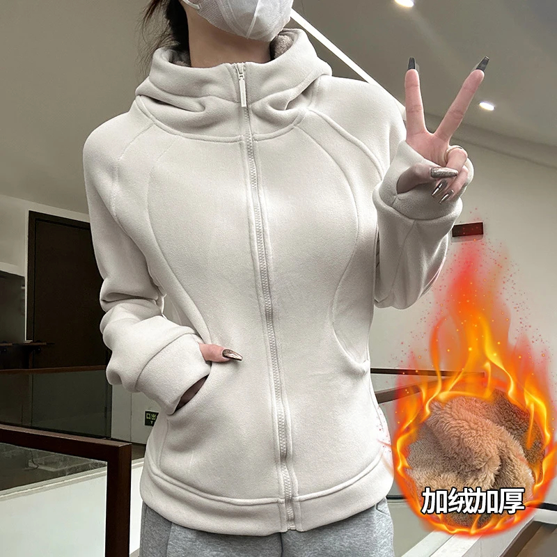 【特价特厚绒】冬款重磅加绒修身高级连帽卫衣奥粒绒女拉链开衫外套