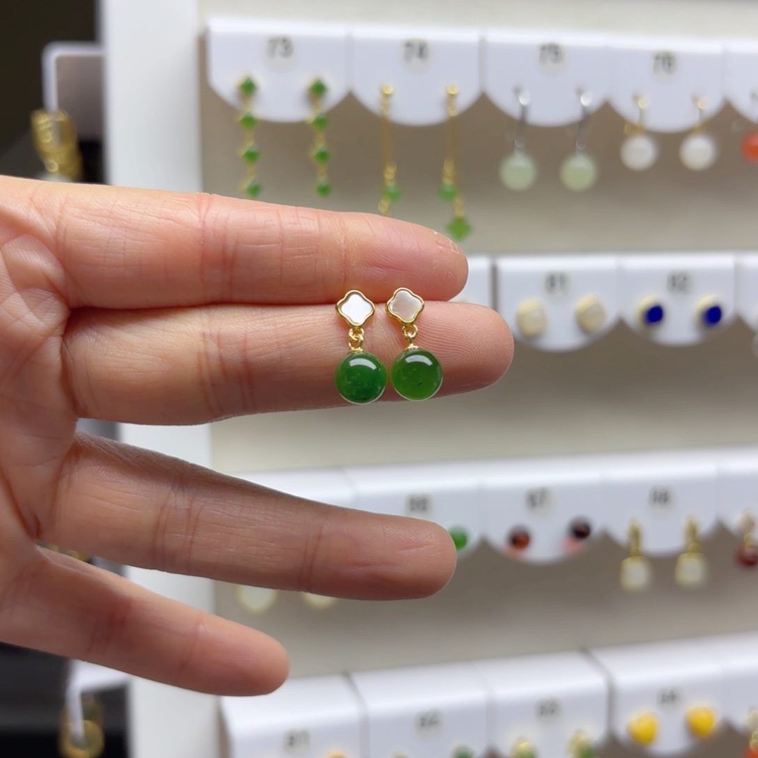 银S925镶嵌和田玉耳饰