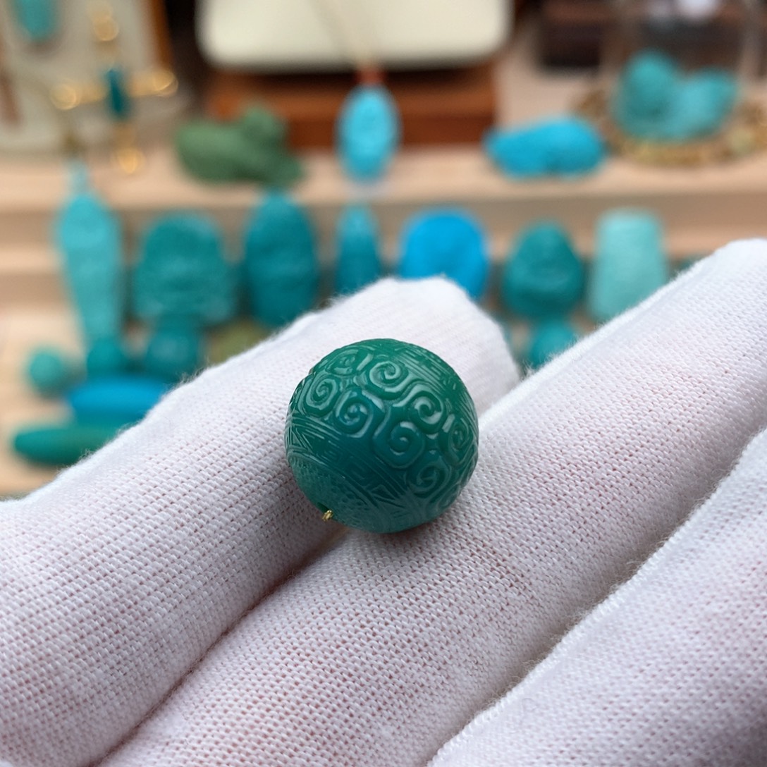 绿松石未镶嵌回纹圆珠卡14