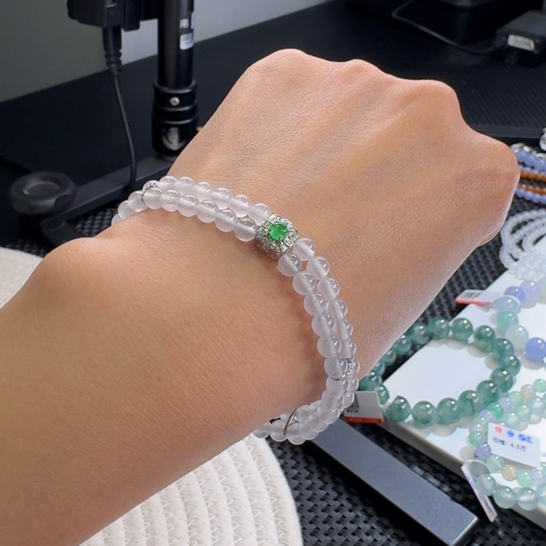 翡翠手链未镶嵌高冰茅台白设计款小米珠4.6mm