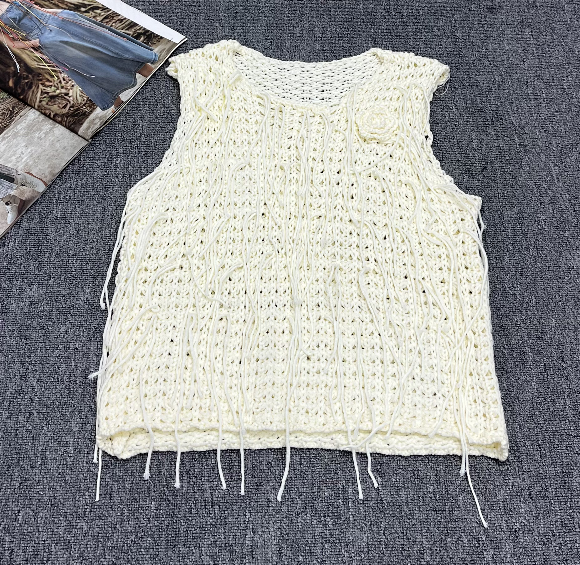 欧货女装原创不撞衫春夏新款法式洋气镂空花朵针织百搭马夹