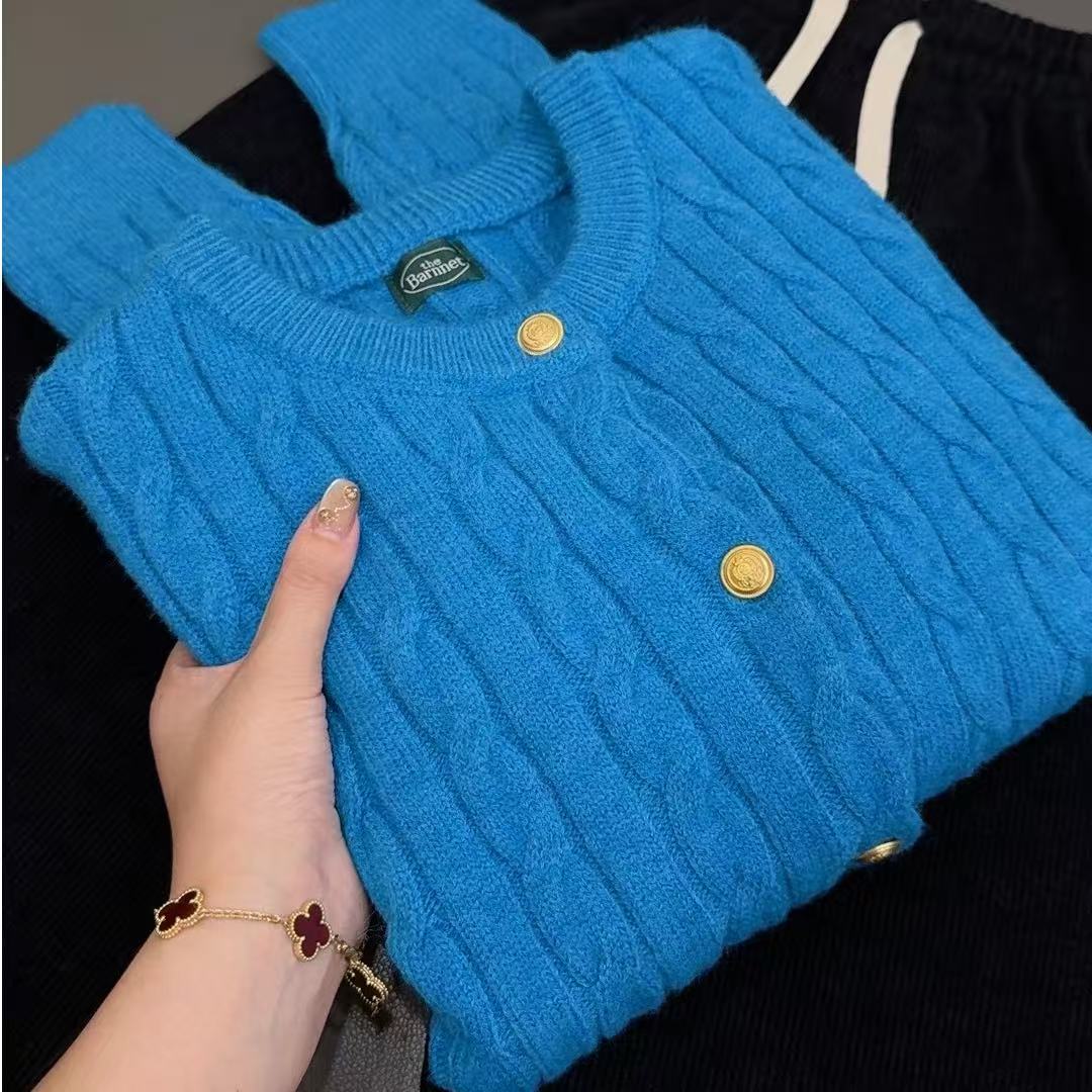 针织开衫圆领针织小香风气质长袖时尚百搭麻花秋冬纯色韩版毛衣女