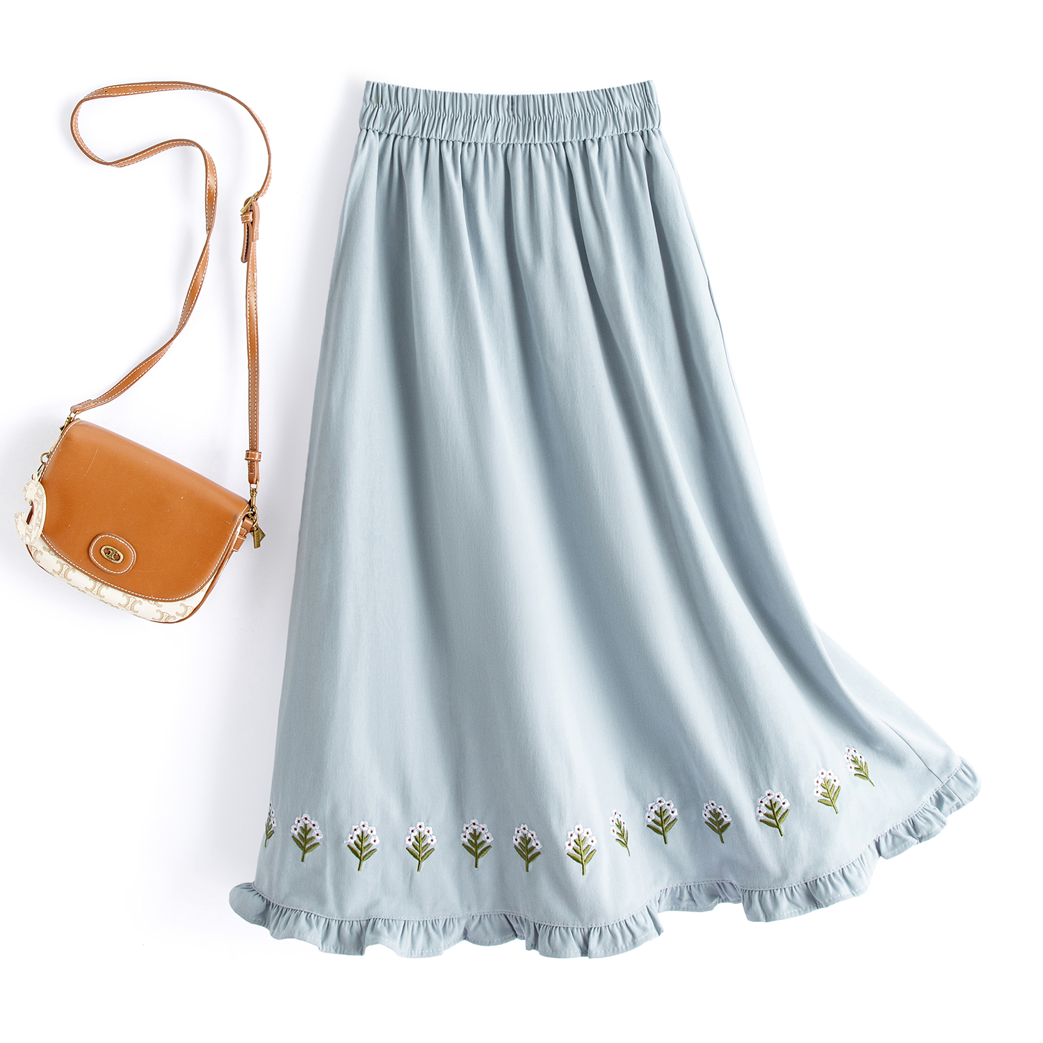 苏醒的乐园100棉高腰显瘦仙女裙SXDQ32963百搭拼接刺绣半身裙