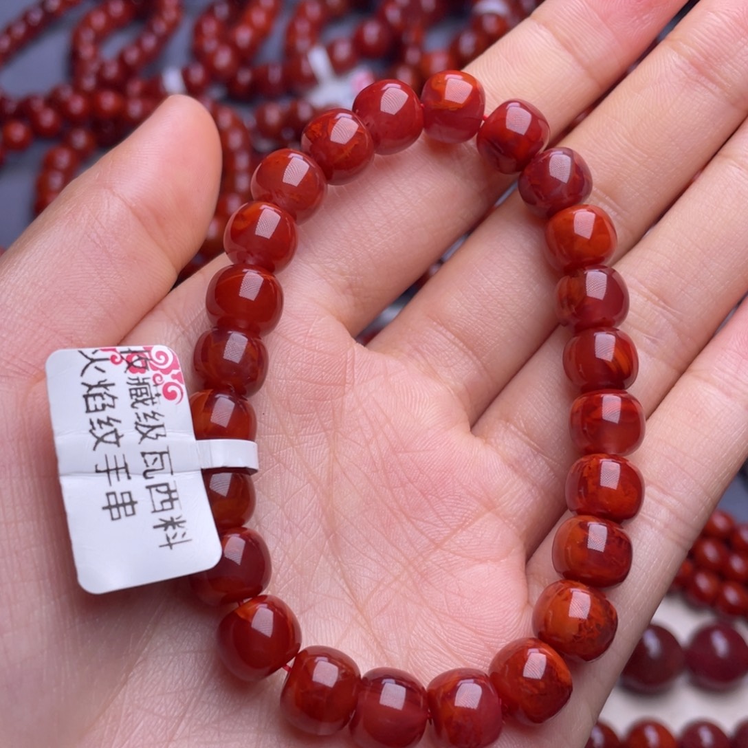 南红玛瑙未镶嵌其他9mm顶级瓦西玫红妖火焰老型手串