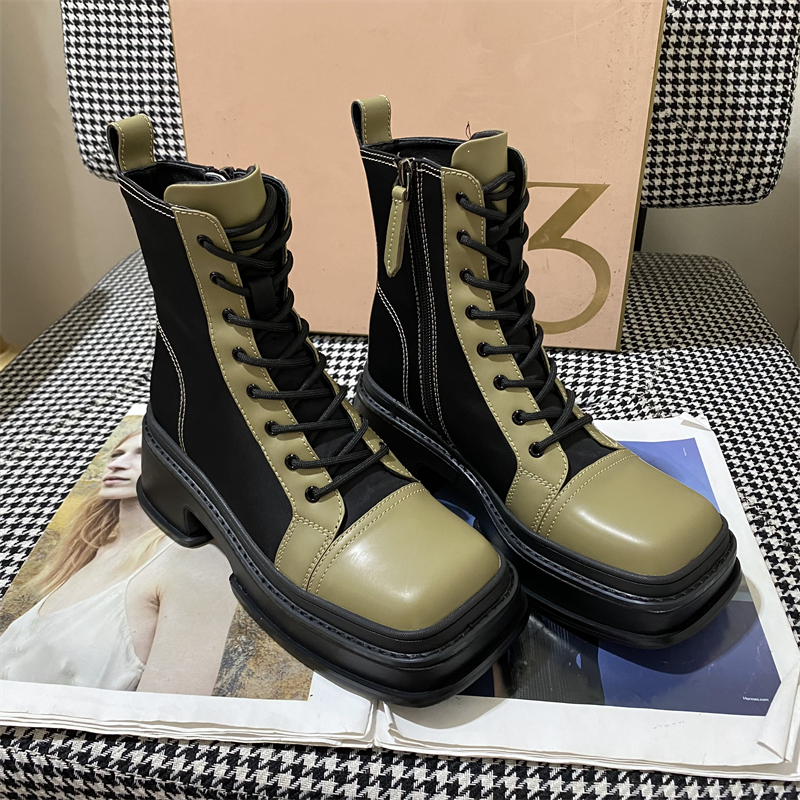 73hours甄选女鞋41314/41R14冬季新款复古港风工装靴中筒靴百搭靴