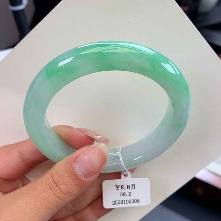 未镶嵌手镯翡翠56.2正圈冰胶果绿 