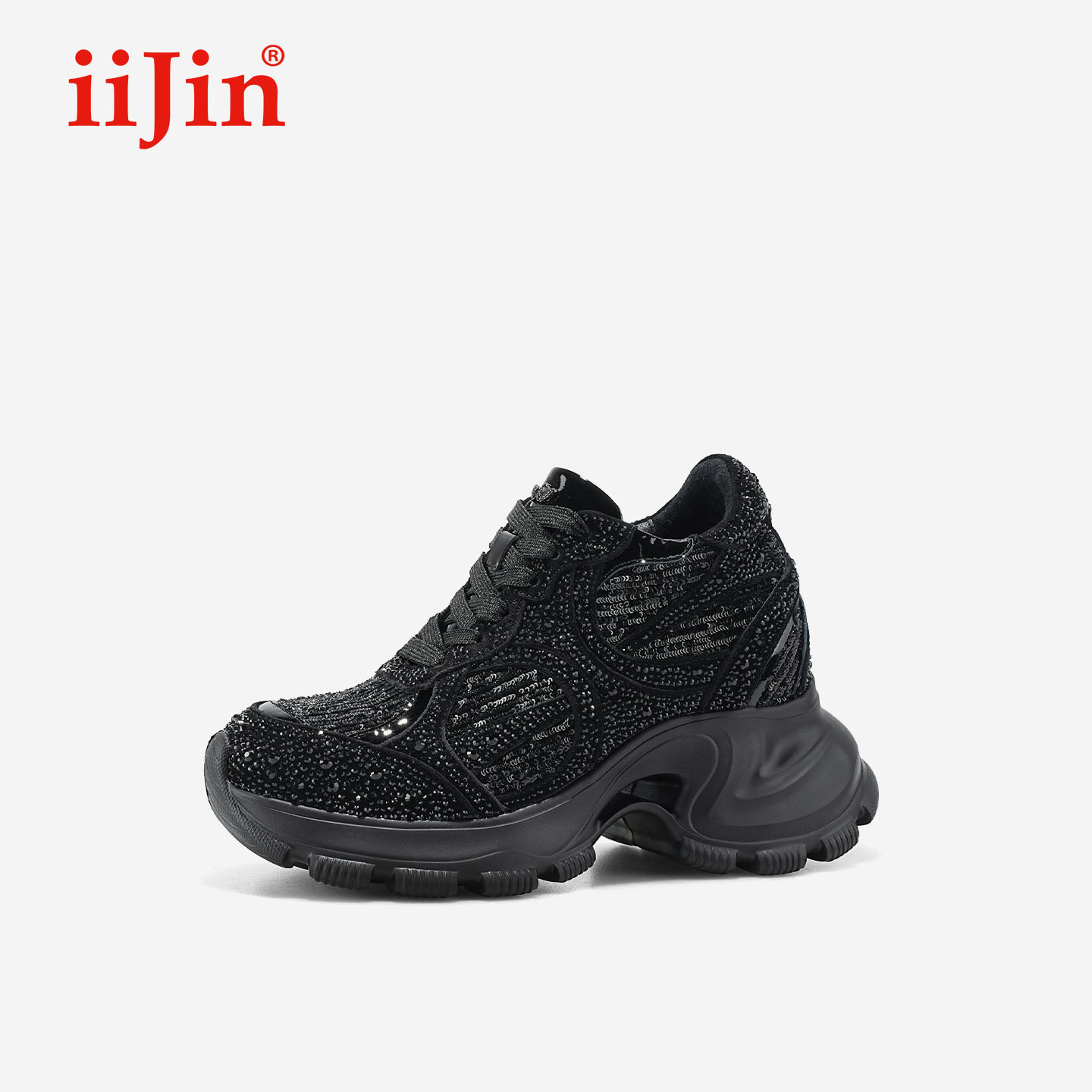 iiJin艾今25秋新10cm厚底内增高超轻潮流动感烫钻老爹鞋女936JJC