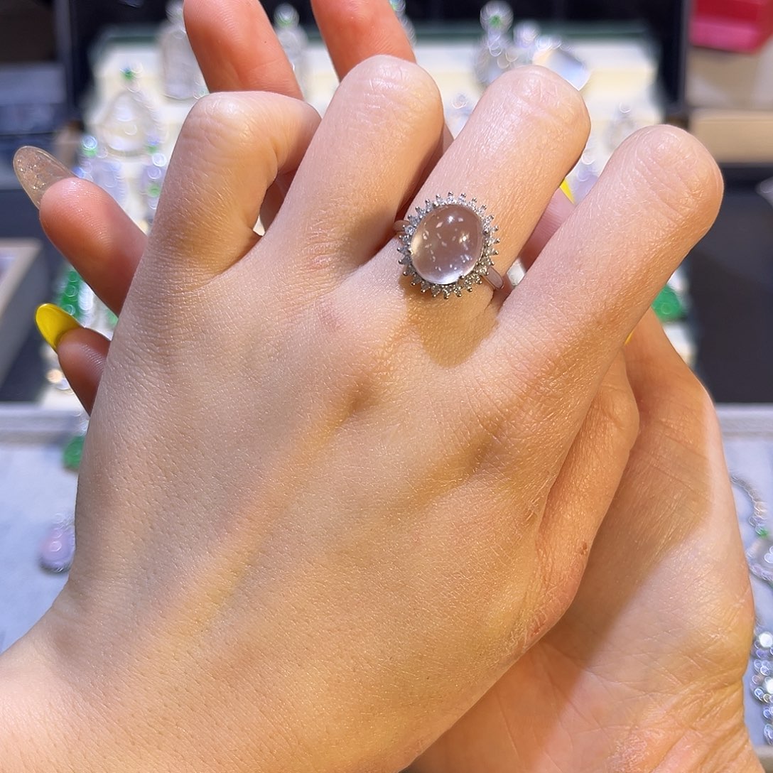 石英质玉银S925镶嵌戒指不*鱼