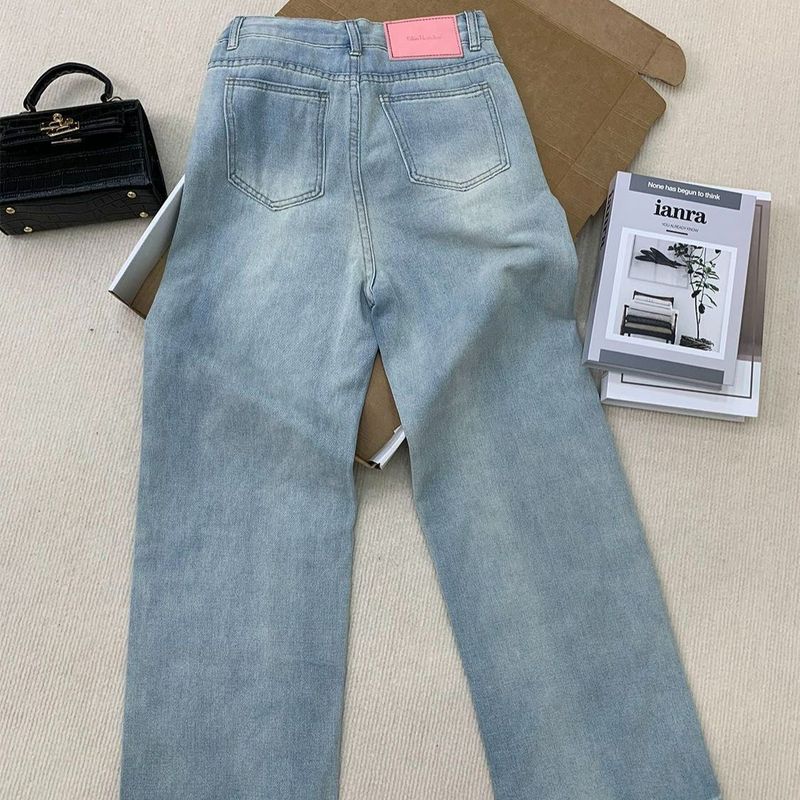 窄版阔腿牛仔裤女春秋新款高腰显瘦垂感洋气百搭直筒裤