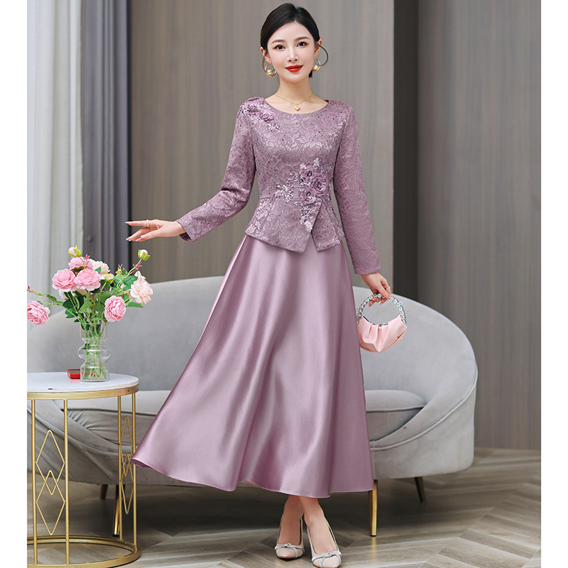 高端喜婆婆婚宴装2025新款秋冬长袖喜妈妈遮肚子显瘦结婚敬酒礼服