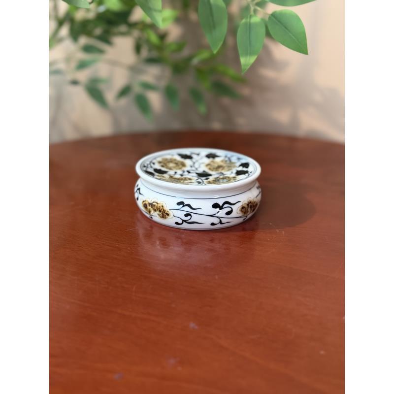 A984【景墨春风】景德镇手工手绘釉里金四项牡丹盖置9.5cm