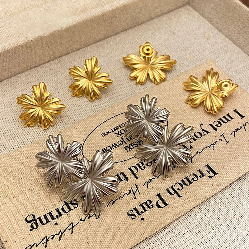 足银玻璃耳饰金色花朵耳环高级感轻奢耳饰2024年新款s925银针防过