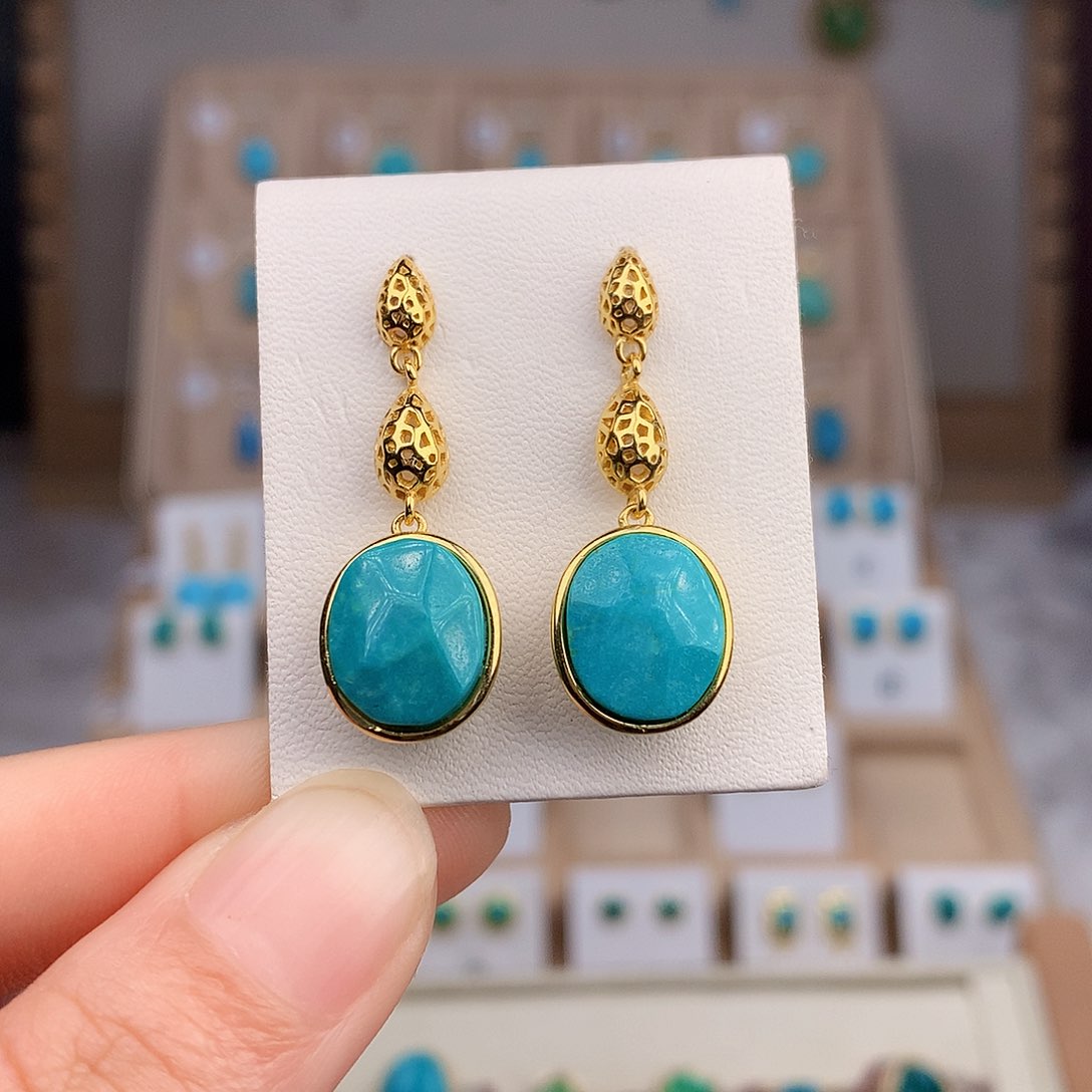 绿松石戒指银S925镀金镶嵌开****3