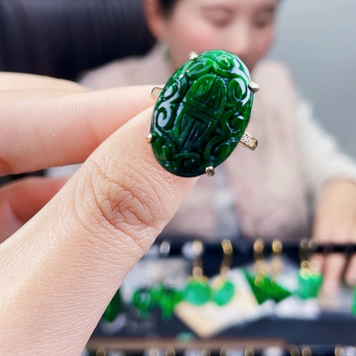 翡翠戒指银S925镶嵌饰品