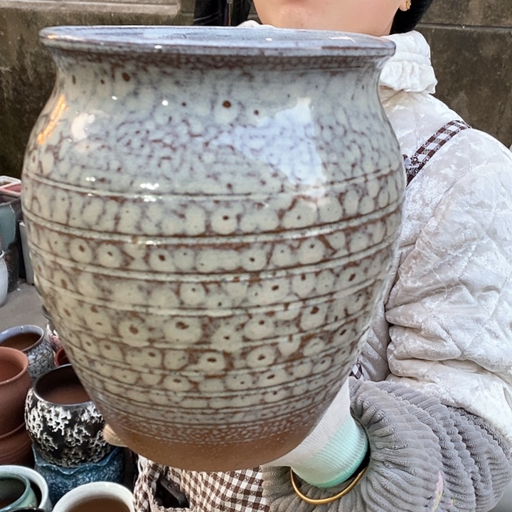 紫砂花盆烧裂瑕疵口17高21