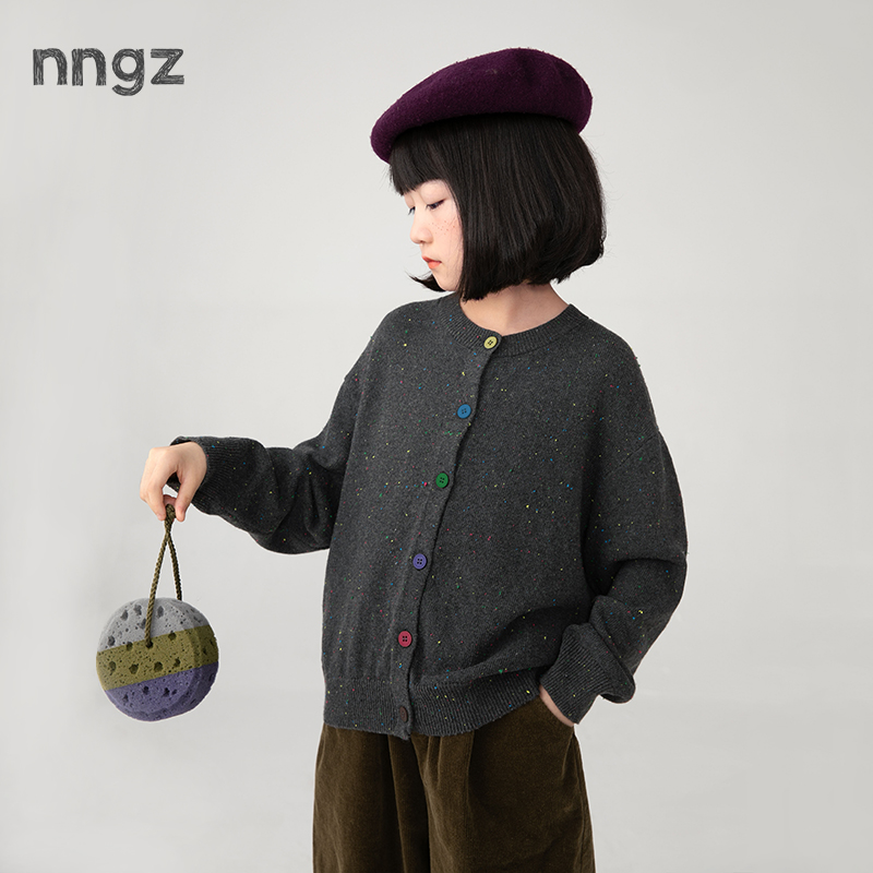 NNGZ设计师女童彩点毛衣开衫秋季洋气百搭儿童彩扣针织B25CM1169R