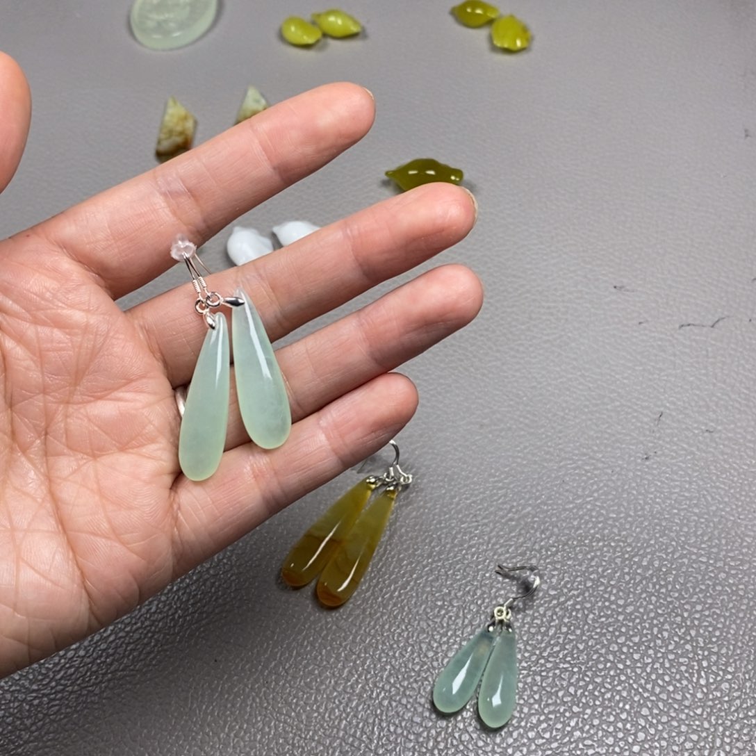 蛇纹石玉银S925镶嵌挂件耳饰耳环项链