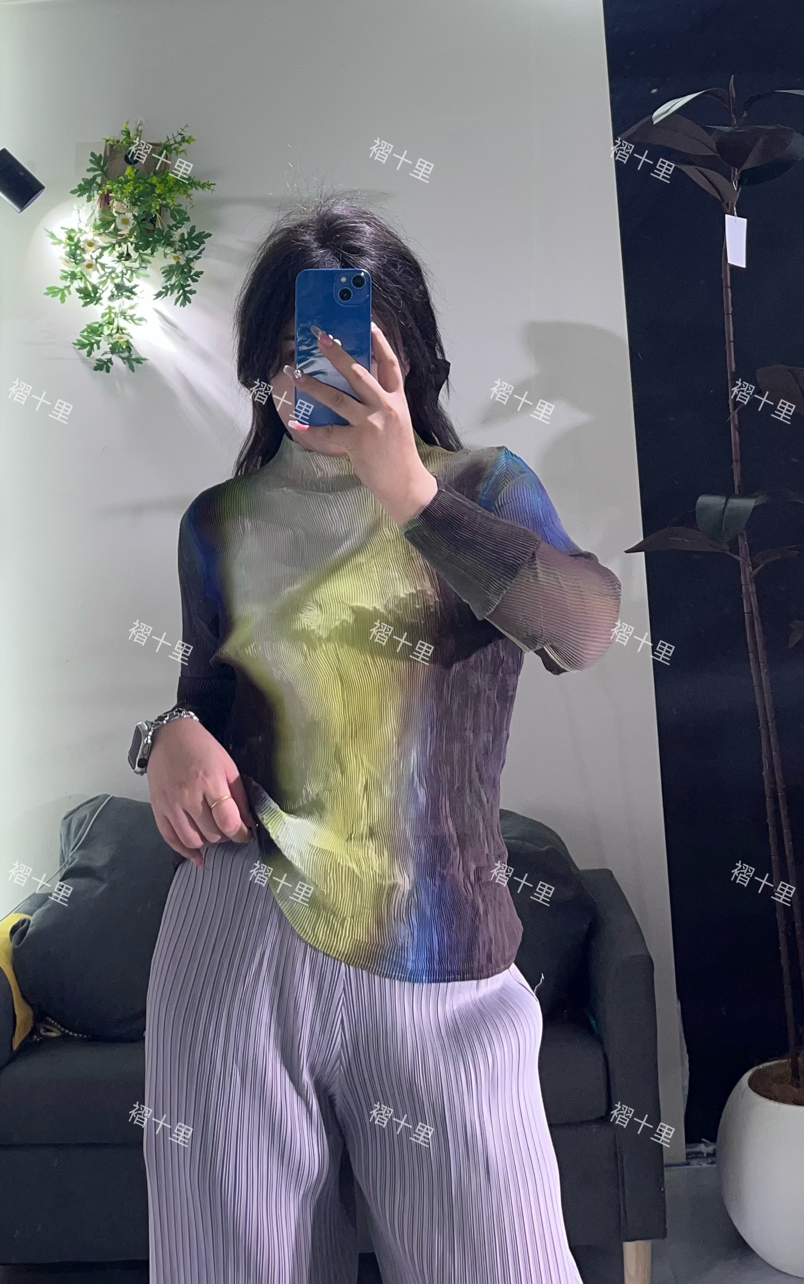 【褶十里】渐变长袖柳条上衣打底衫半高领显瘦