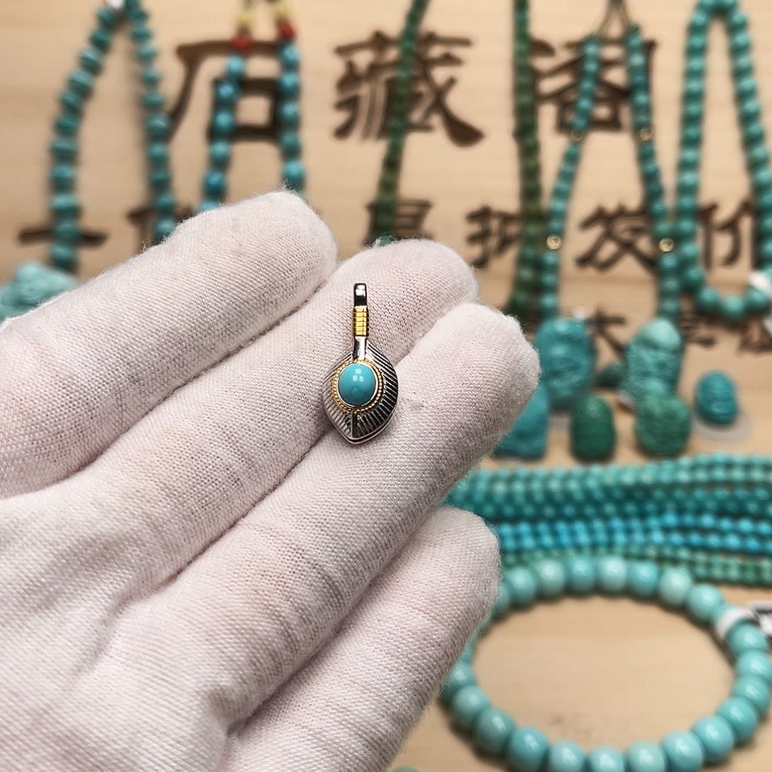 绿松石夹子银S925镶嵌