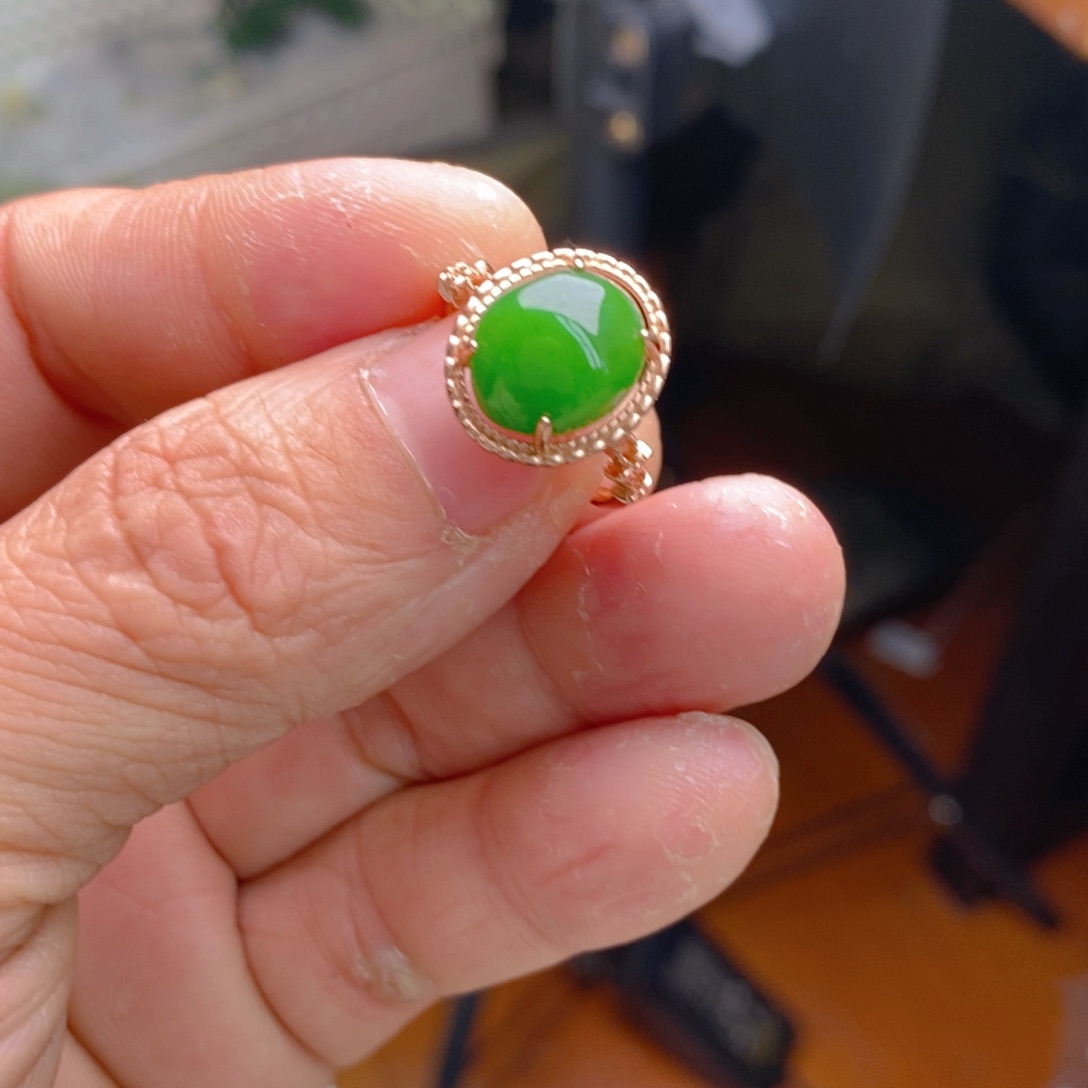 和田玉（碧玉）戒指银S925镶嵌