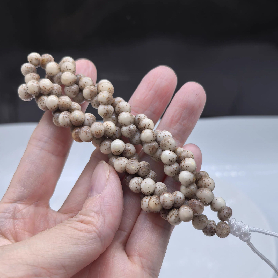 精品海南石玉糯冰灰冰种料卡7蒜瓣大肠大留白针尖星星月菩提108