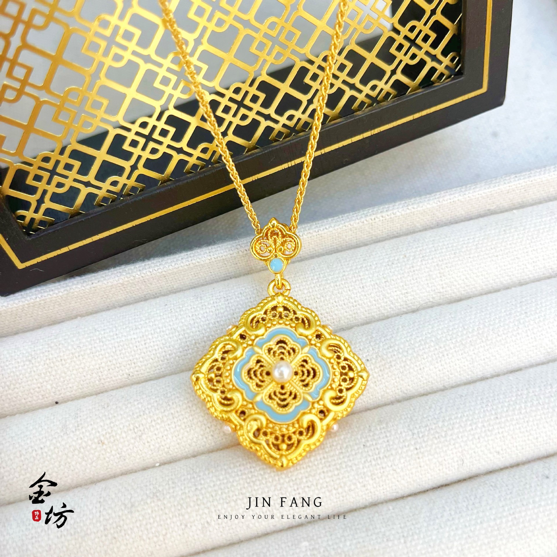 四叶花窗花丝吊坠新中式国潮风女项