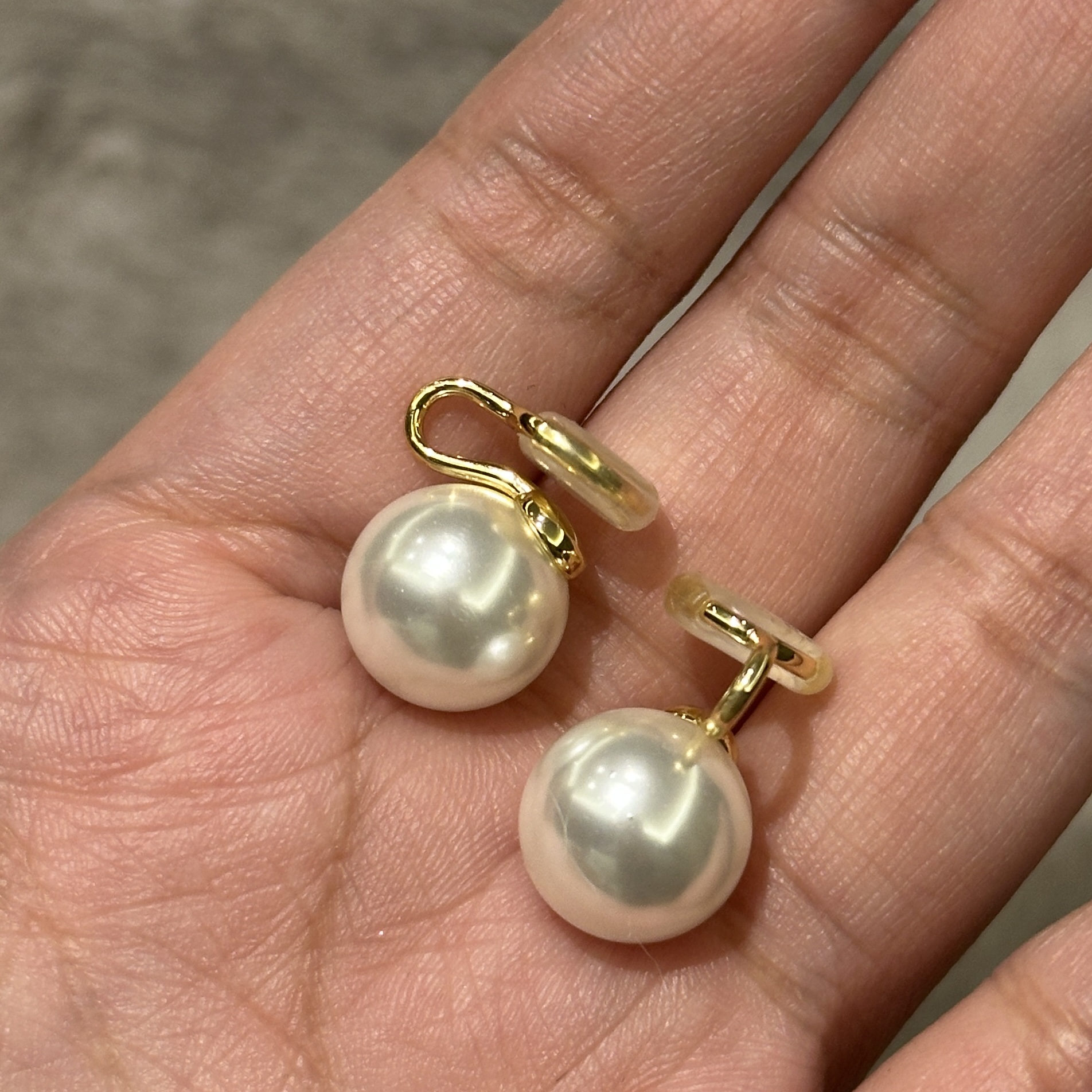 铜合金仿珍珠耳饰 【痘痘同款】|复古12mm珍珠耳夹/925银针款