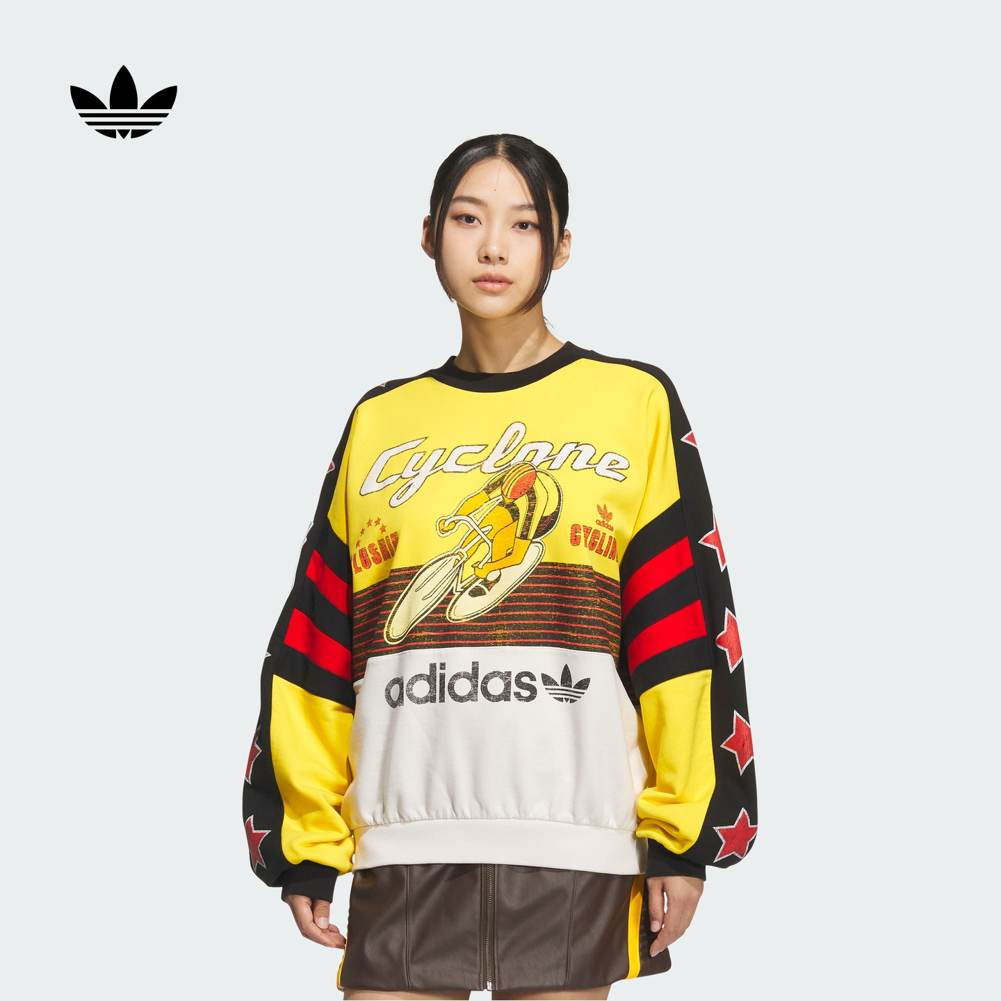 阿迪达斯三叶草 运动宽松印花圆领套头卫衣男女秋季adidas KG3145