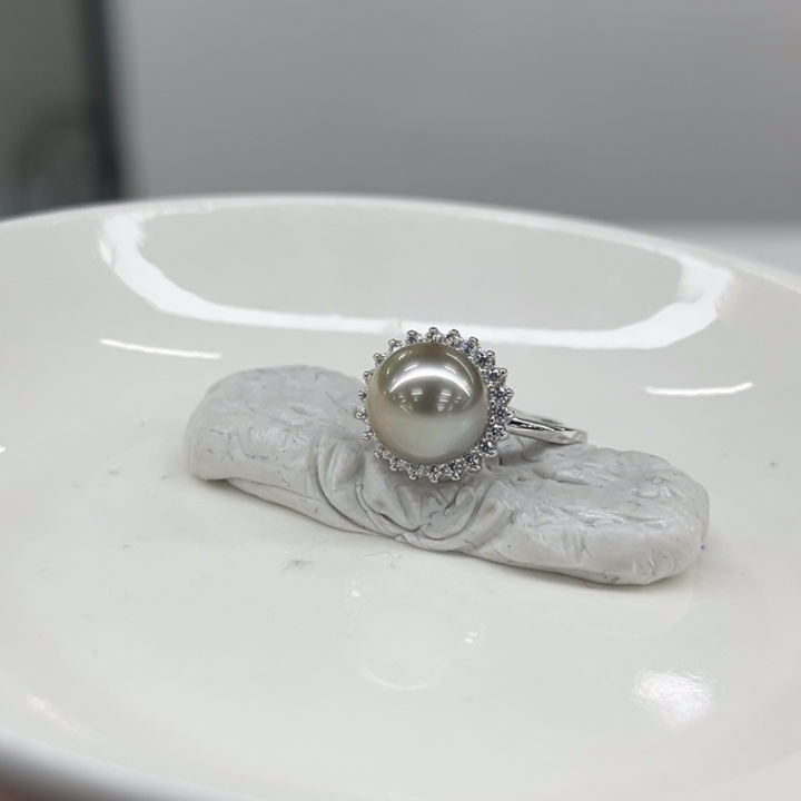 银S925镶嵌戒指海水珍珠9-10