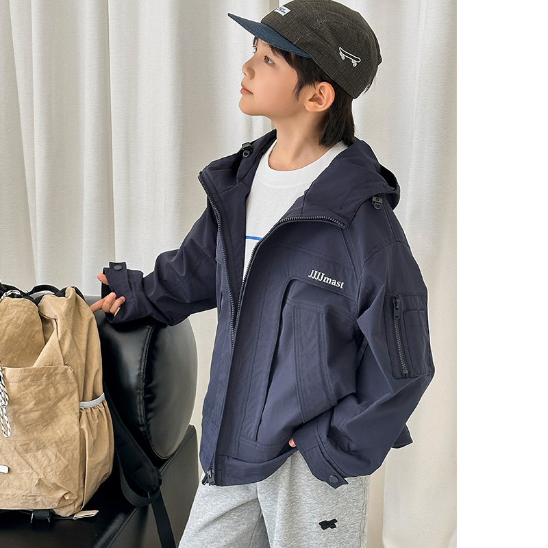 Mast亲子装防风连帽冲锋衣2025秋季新款宽松休闲青少年工装外套男