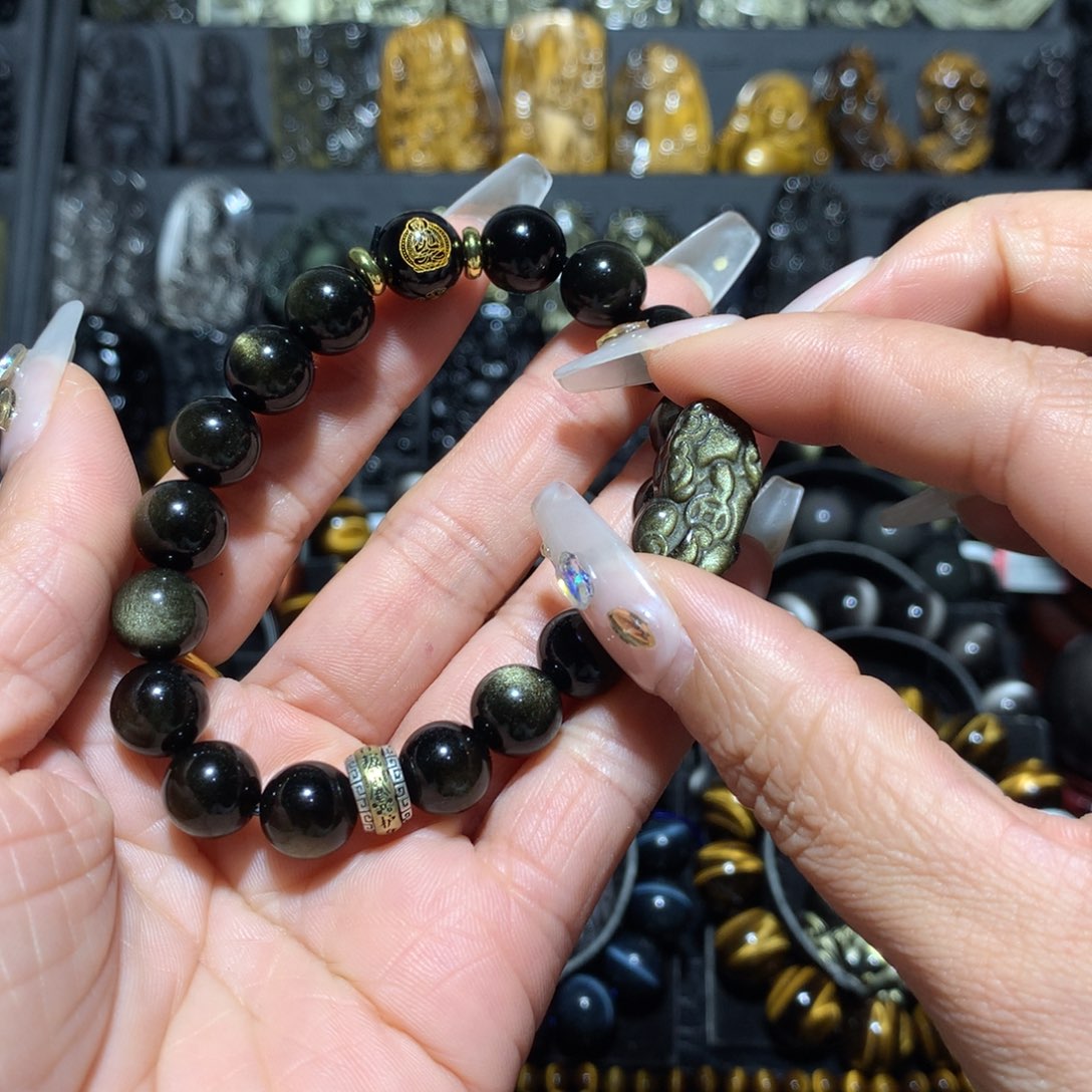 未镶嵌黑曜岩手链调****～