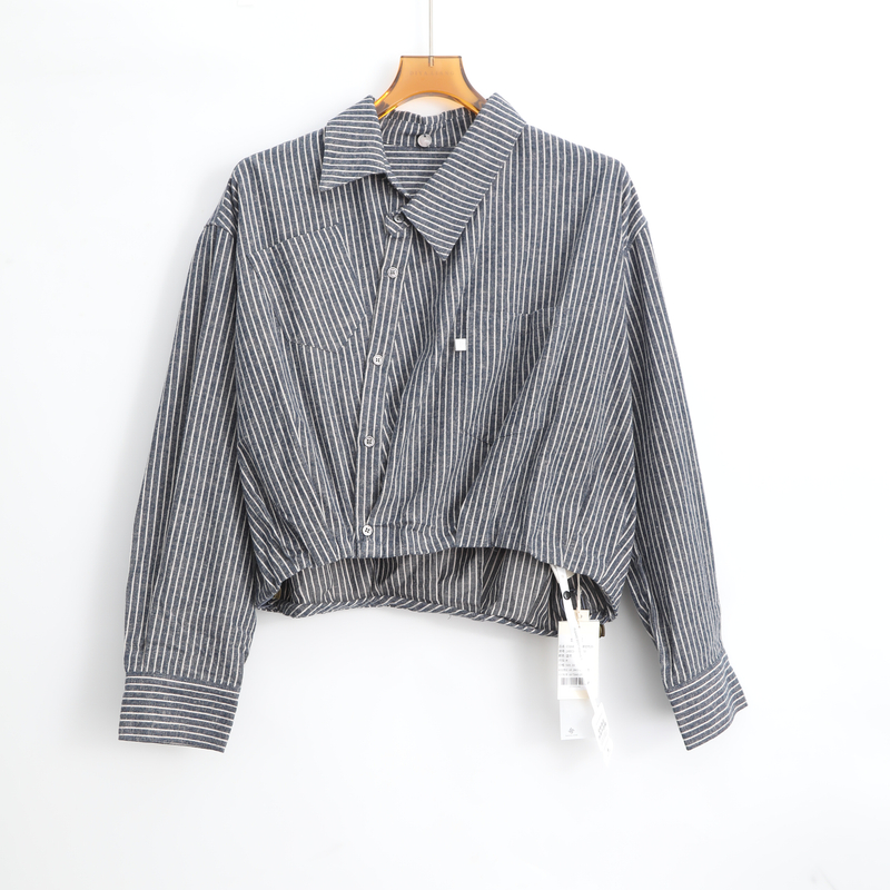 女款常规款四季通用长袖短款条纹衬衣外套时尚春季CS1682