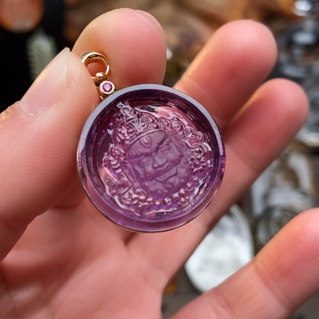 水晶天然水晶吊坠18K金镶嵌