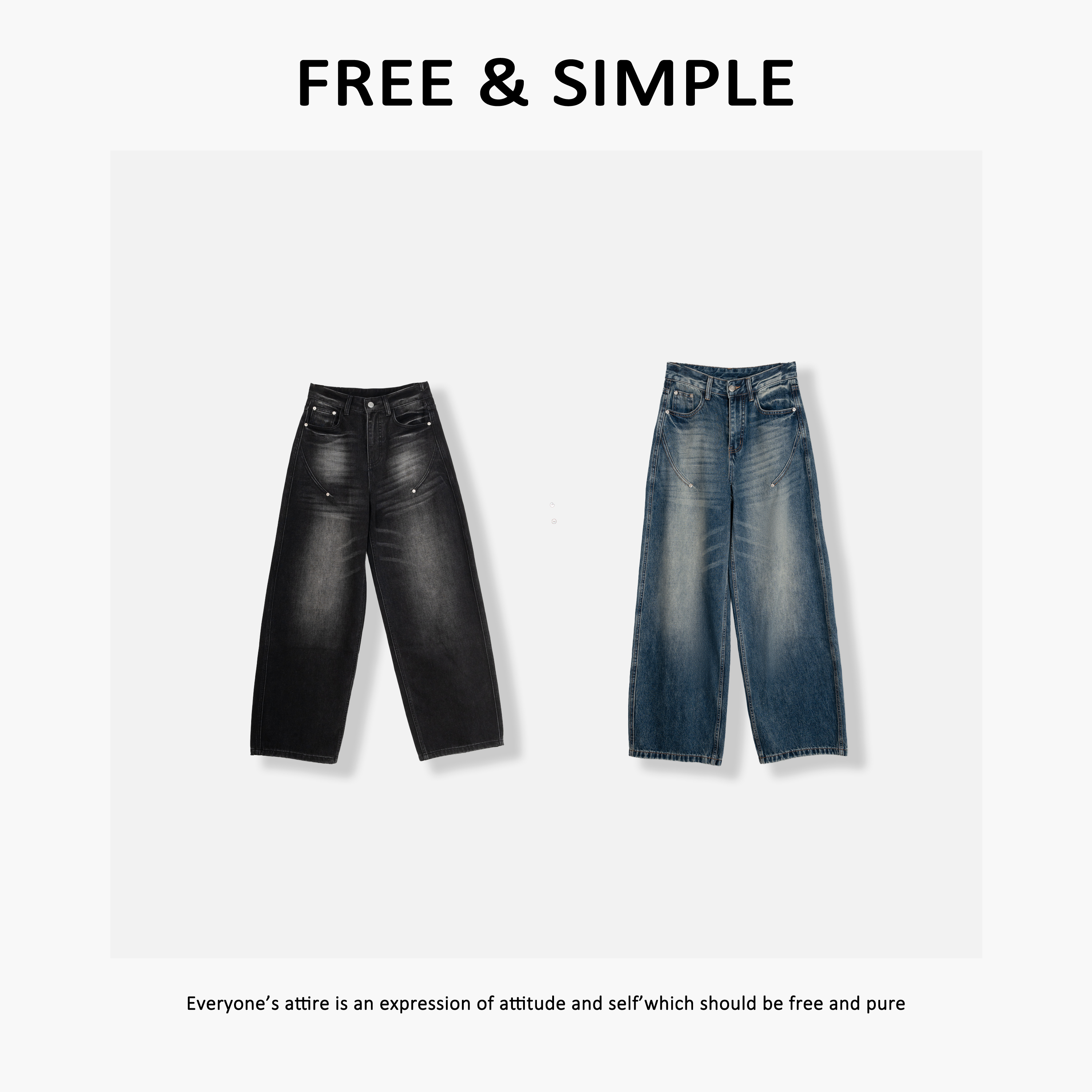 Free&Simple-‘牛仔主角’高腰时尚秋款复古风弯刀设计牛仔裤-A3555