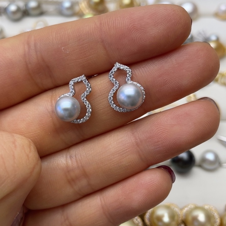 海水珍珠耳饰银S925镶嵌