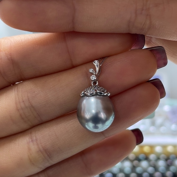 海水珍珠吊坠(不含链)银S925镶嵌12-13mm