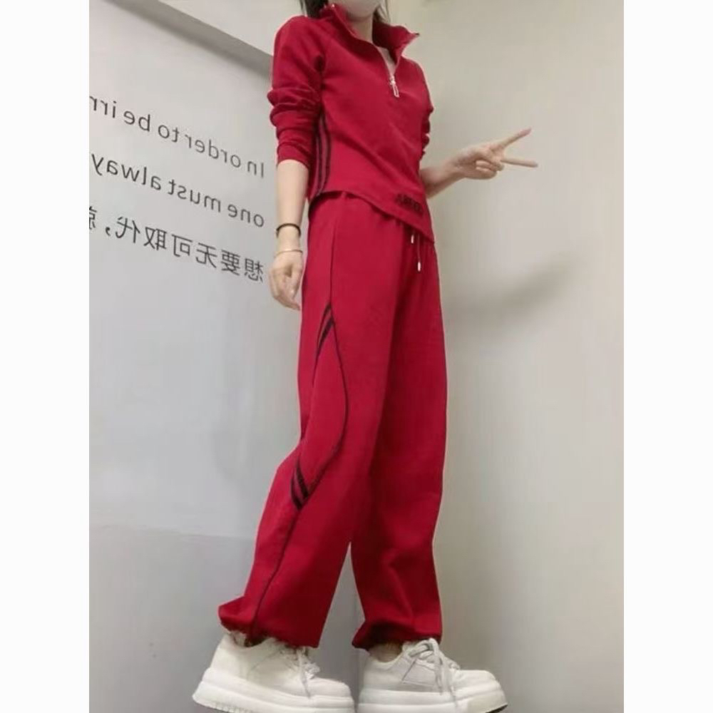 02（加绒）秋季潮流长袖卫衣搭配直筒裤时尚运动套装