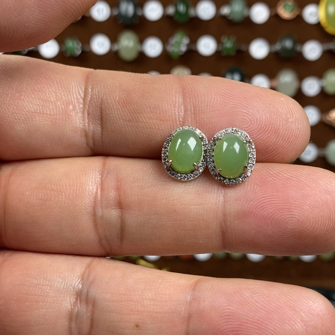 和田玉（碧玉）戒指银S925镀金镶嵌